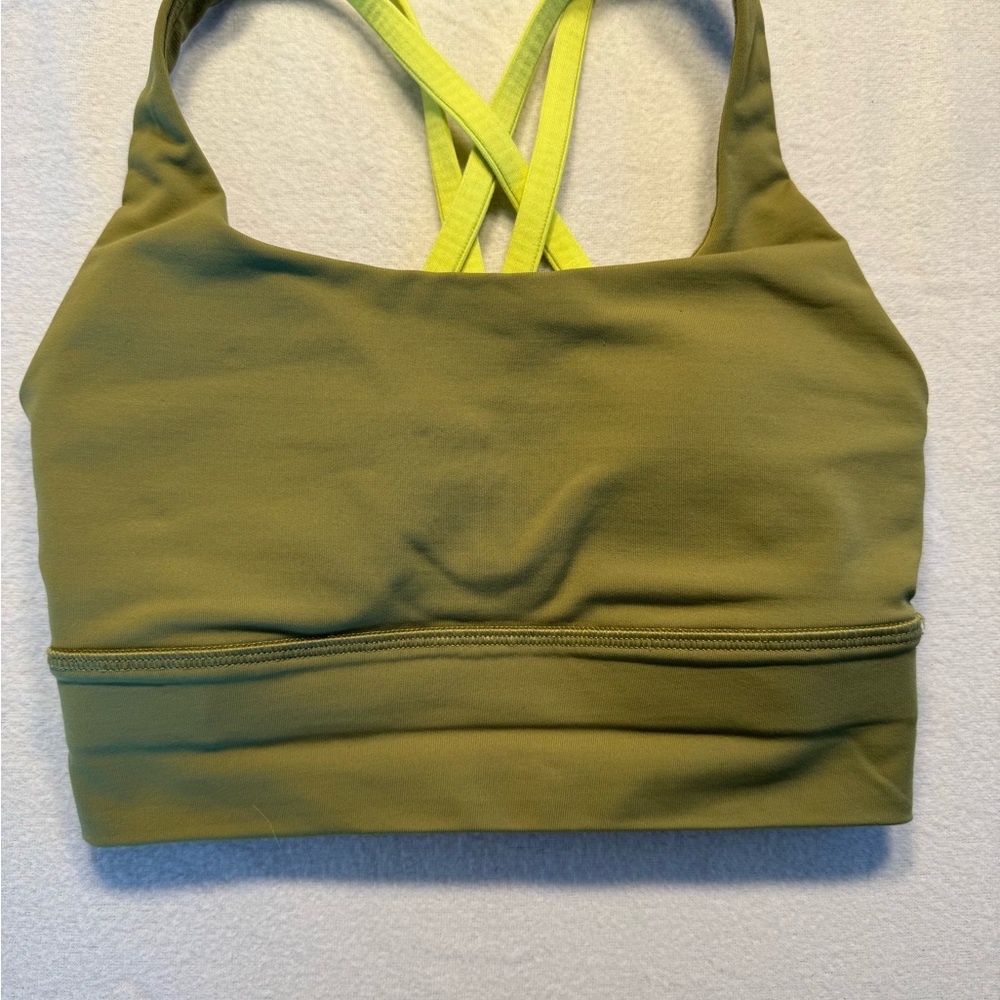 Lululemon Athletica Khaki Sports Bra with Lime Straps